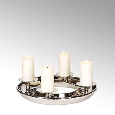 Lambert Saturnia Festkranz Aluminium 4 Kerzenhalter vernickelt groß H10 D50 cm,