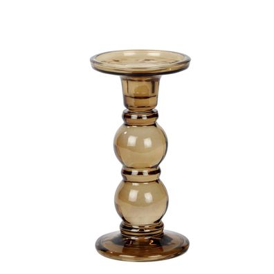 Lambert Andratx Leuchter Glas auster, H 18,5 cm, D 9,5 cm, für Stabkerzen und