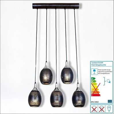 Lambert Fadi Hängeleuchte 5 Schirme Soap Stone, schwarz / Aluminium poliert, lange