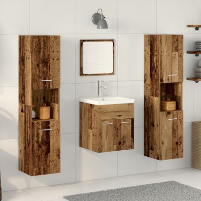 vidaXL 4-teiliges Badezimmermöbelset Altholz Ingenieured Holz