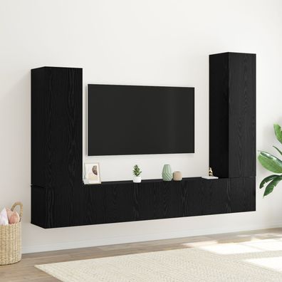 vidaXL 4-teiliges TV-Schrank Set Wandmontiert Schwarze Eiche Engineered Wood