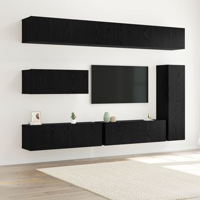 vidaXL 7-teiliges TV Schrank Set Wandmontiert Schwarz Eiche Holzwerkstoff