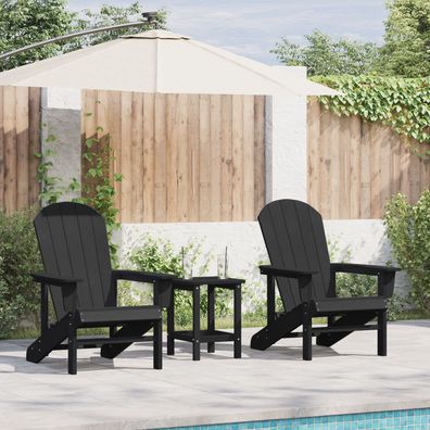 vidaXL 3-teiliges Garten-Lounge-Set Schwarz HDPE, vidaXL Adirondack-Stuhl Schwarz