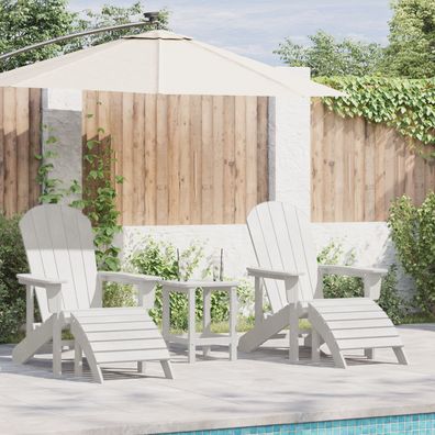 vidaXL 3-teiliges Garten Lounge Set Weiß HDPE, vidaXL Adirondack-Stuhl mit Fußstütze