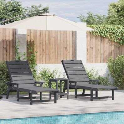 vidaXL 3-teiliges Garten-Loungeset Hellgrau HDPE, vidaXL Sonnenliege Hellgrau