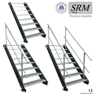 8 Stufen Stahltreppe anthrazit Breite 60 - 160 cm Geschosshöhe 120 - 160 cm