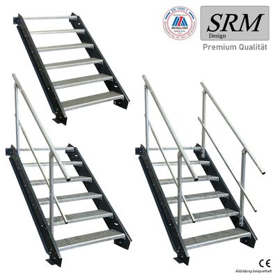 6 Stufen Stahltreppe anthrazit Breite 60 - 160 cm Geschosshöhe 90 - 120 cm