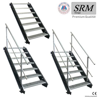 7 Stufen Stahltreppe anthrazit Breite 60 - 160 cm Geschosshöhe 100 - 140 cm