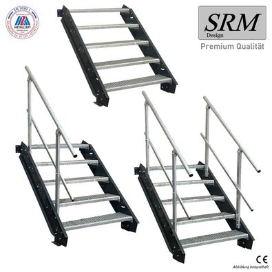5 Stufen Stahltreppe anthrazit Breite 60 - 160 cm Geschosshöhe 70 - 105 cm