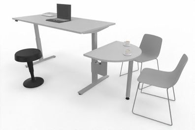Schreibtisch 160 cm elektrisch höhenverstellbar mit Anbautisch Beraterschreibtisch