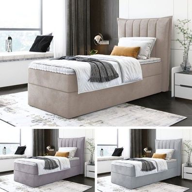 Bett Einzelbett Boxspringbett LUNA MINI mit Bonell-Matratze + Bettkasten
