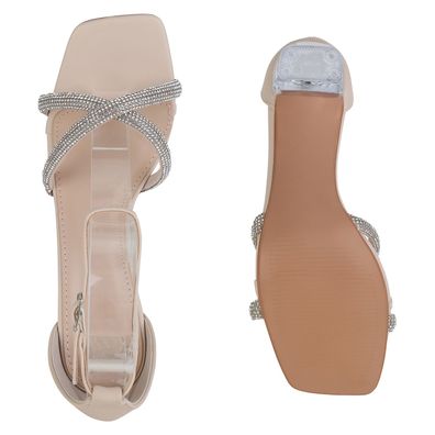 VAN HILL Damen Riemchensandaletten Sandaletten Strass Party Schuhe 84088