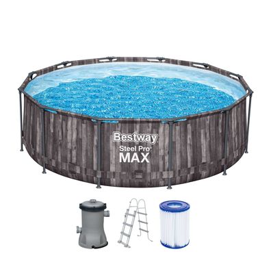 Steel Pro MAX™ Frame Pool-Set mit Filterpumpe Ø 366 x 100 cm, Holz-Optik (Mooreich