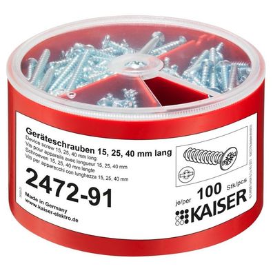 1St. Kaiser 2472-91 Geräteschrauben-Box je 100 Schrauben d=3,2xLänge 15/25/40