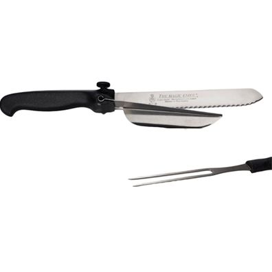 Das Magische Messer für Linkshänder mit Führungsschiene, Aufschnittgabel & Stahl