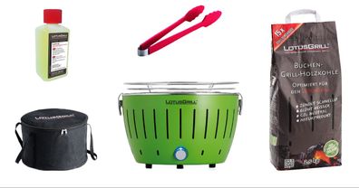 LotusGrill S Small Kompakt Starter-Set Limettengrün der raucharme Holzkohlegrill
