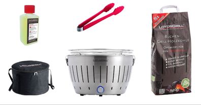 LotusGrill Starter-Set Classic 1xGrill Edelstahl mit USB-Anschluß 5tlg