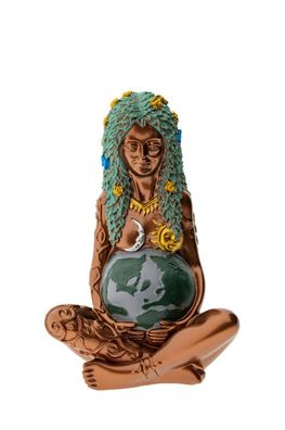 Erdmutter Göttin Kunstharz 14,5 cm gold-grün Gaya Erdgöttin Dekofigur
