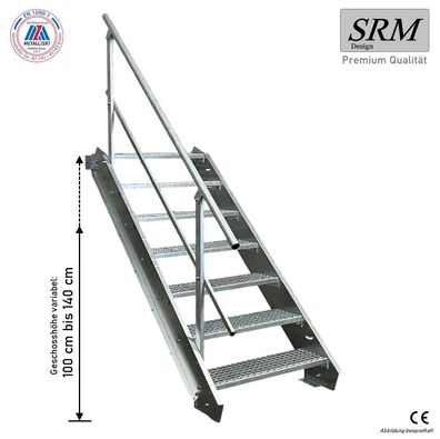 7 Stufen Stahltreppe Breite 60 - 160cm Geschosshöhe 100 - 140cm Geländer einseitig