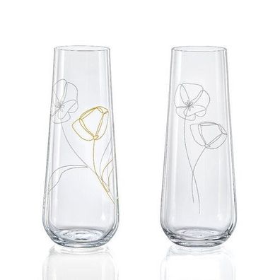 Prosecco Meadow Kristallglas 2 verschiedene Dekorationen gold Platin 250 ml 4er Set