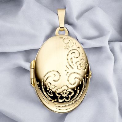 Medaillon oval für 2 Fotos 333 Gold Gelbgold Anhänger zum Öffnen