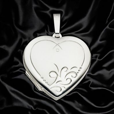 Medaillon Herz 925 Sterling Silber mattiert Anhänger zum Öffnen