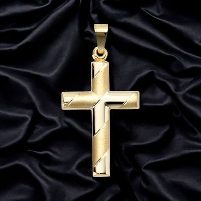 Anhänger Kreuz 333 Gold Gelbgold teil matt diamantiert Kreuzanhänger Goldkreuz