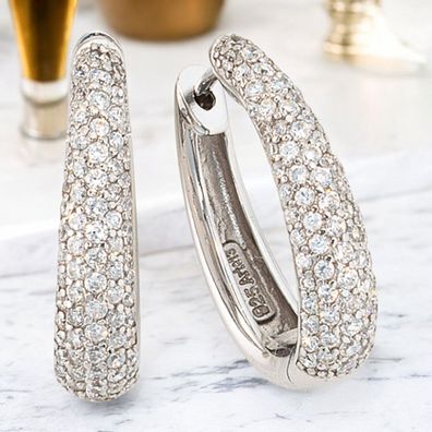 Creolen oval 925 Sterling Silber mit Zirkonia Ohrringe Silbercreolen