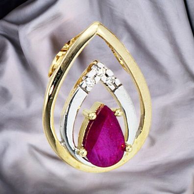 Anhänger Tropfen 585 Gold Gelbgold 3 Diamanten Brillanten 1 Rubin rot