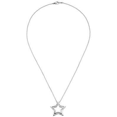 Collier Kette mit Anhänger Stern Edelstahl 1 Kristall 48 cm Halskette
