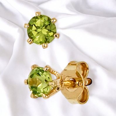 Ohrstecker rund 585 Gold Gelbgold 2 Peridote grün Ohrringe Goldohrstecker