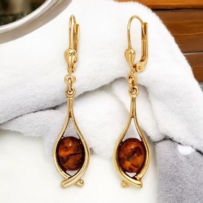 Ohrhänger 375 Gold Gelbgold 2 Bernstein-Cabochons Ohrringe Bernsteinohrringe
