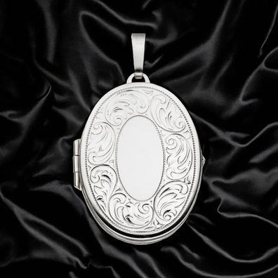 Medaillon oval für 2 Fotos 925 Sterling Silber matt Anhänger zum Öffnen