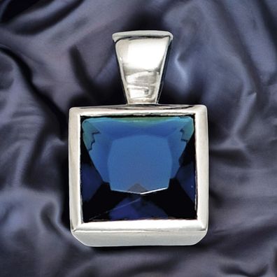 Anhänger quadratisch 925 Sterling Silber rhodiniert 1 Zirkonia blau