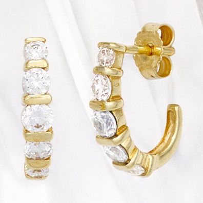 Halbcreolen 333 Gold Gelbgold 10 Zirkonia Ohrringe Creolen Goldohrringe