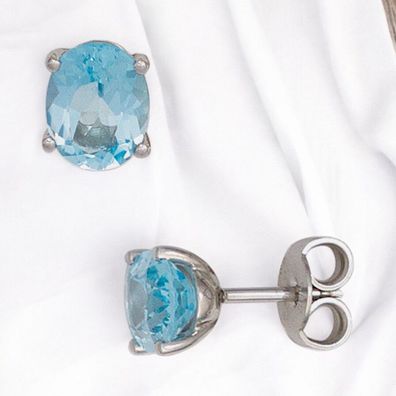 Ohrstecker oval 585 Gold Weißgold 2 Blautopase hellblau blau Ohrringe