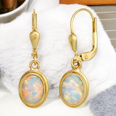 Boutons oval 333 Gold Gelbgold 2 Opale Ohrringe Ohrhänger Goldohrringe