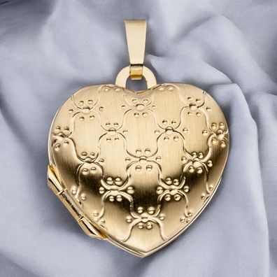 Medaillon Herz 333 Gold Gelbgold mattiert Anhänger zum Öffnen