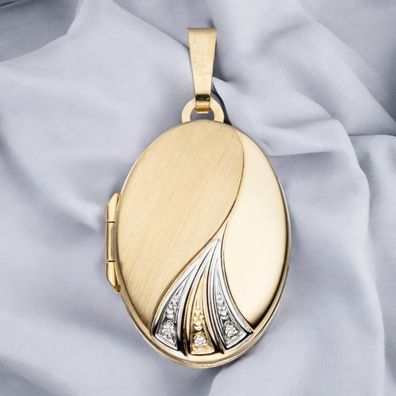 Medaillon oval für 2 Fotos 333 Gold Gelbgold bicolor mit Zirkonia