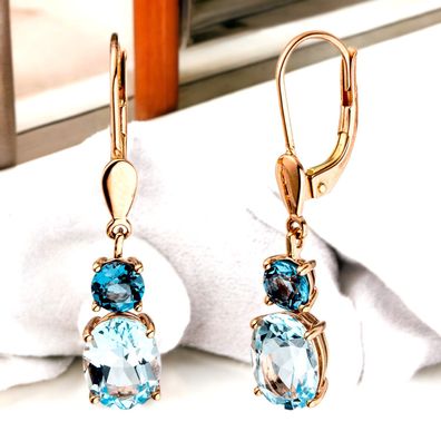 Boutons 585 Gold Rotgold 4 Blautopase hellblau blau Ohrringe Ohrhänger