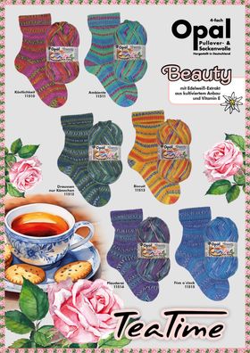 100g Opal Beauty 5 Tea Time 4-fädig 4-fach Sockenwolle Garn Stricken Häkeln 82,50€/kg
