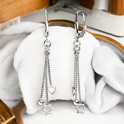 Ohrhänger Herz Stern Kugel 925 Sterling Silber Ohrringe Silberohrringe
