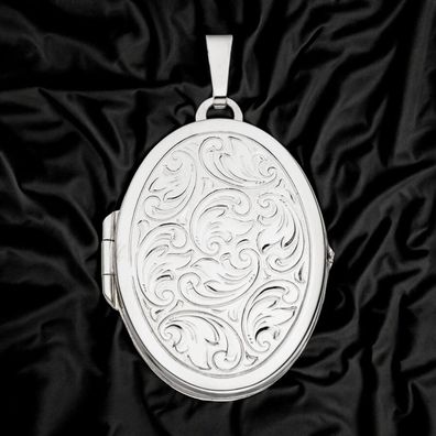 Medaillon oval 375 Gold Weißgold zum Öffnen für 2 Fotos