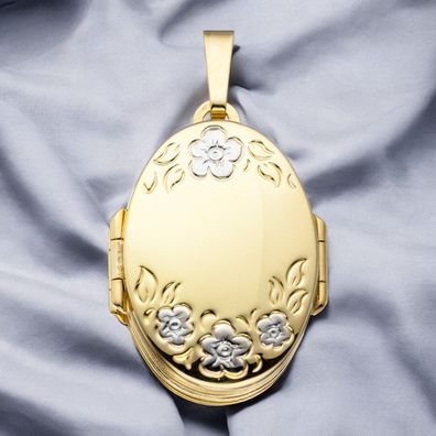 Medaillon oval mit Blumen Muster 333 Gold Gelbgold zum Öffnen für 6 Fotos