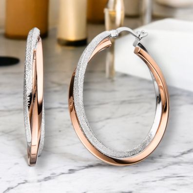 Creolen 925 Sterling Silber bicolor vergoldet mit Struktur Ohrringe
