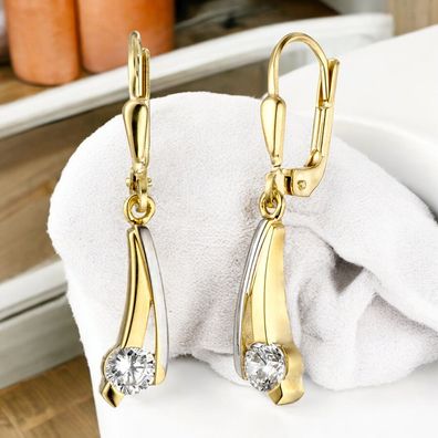 Ohrhänger 333 Gold Gelbgold bicolor 2 Zirkonia Ohrringe Boutons Goldohrringe