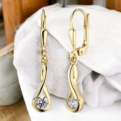 Ohrhänger 333 Gold Gelbgold 2 Zirkonia Ohrringe Boutons Goldohrringe