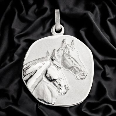 Anhänger Pferde Pferdeköpfe 925 Sterling Silber matt mattiert Silberanhänger