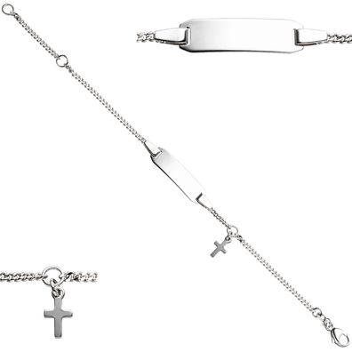 Schildband mit Kreuz 925 Sterling Silber 14 cm Gravur ID Armband