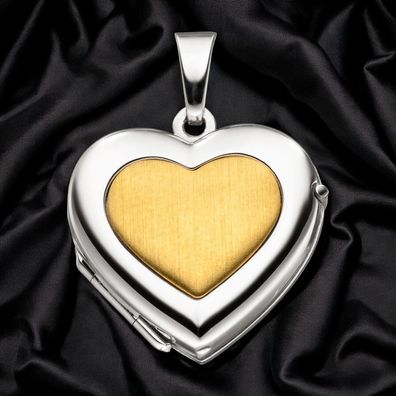 Medaillon Herz für 2 Fotos 333 Gold Weißgold Gelbgold bicolor Anhänger